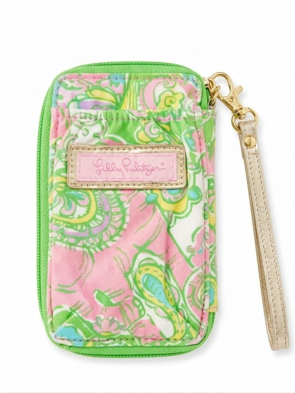 Lilly Pulitzer Pink & Green Paisley Wristlet Phone Pouch